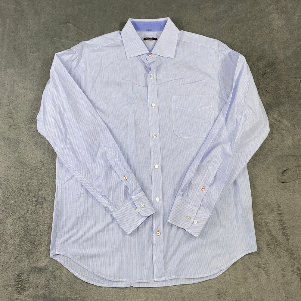 J.McLaughlin Shirt Men M Blue White Micro Check Cotton Button Down Office Preppy